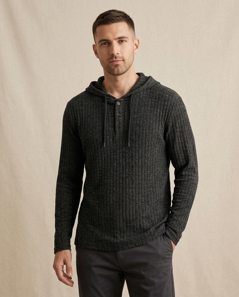 Lands Fashion - Liwek | Ribbed Heathered Hoodie Men