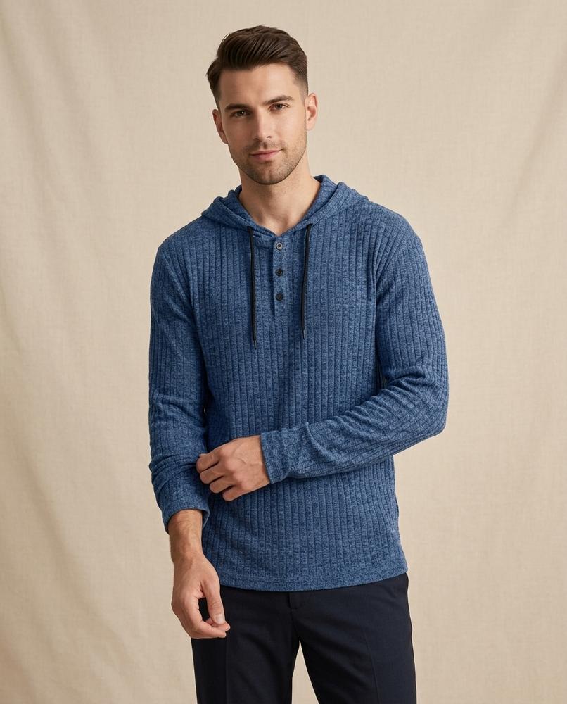 Lands Fashion - Liwek | Ribbed Heathered Hoodie Men
