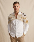 Lands Fashion - Rawor | Mandarin Collar Printed Shirt Men