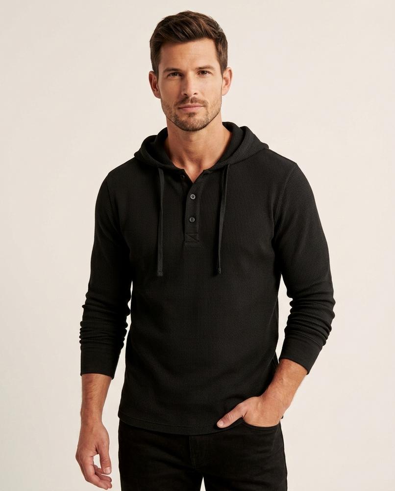 Lands Fashion - Kehom | Button-Placket Lightweight Hoodie Men