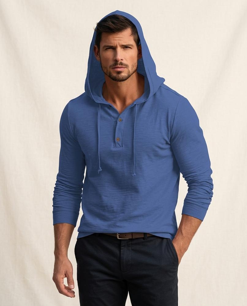 Lands Fashion - Kehom | Button-Placket Lightweight Hoodie Men