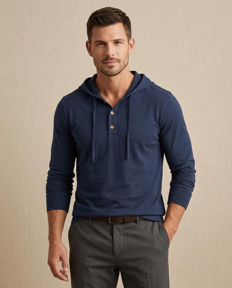 Lands Fashion - Kehom | Button-Placket Lightweight Hoodie Men