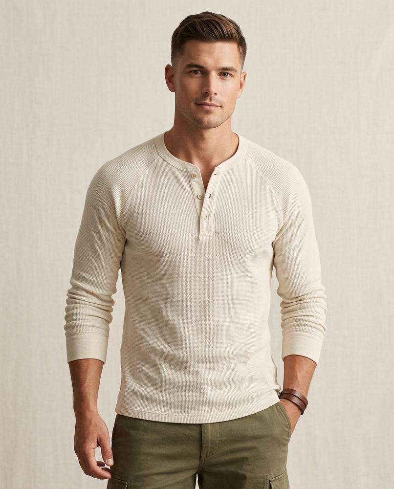 Lands Fashion - Ruwos | Waffle-Knit Henley Shirt Men