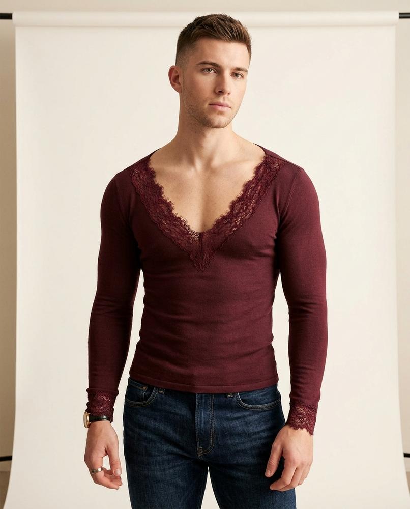 Lands Fashion - Eikad | Lace-Trimmed Slim-Fit Top Men