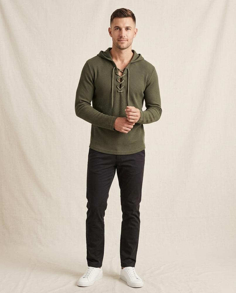 Lands Fashion - Eivul | Waffle-Knit Lace-Up Hoodie Men