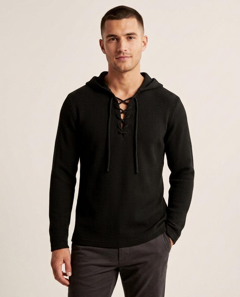 Lands Fashion - Eivul | Waffle-Knit Lace-Up Hoodie Men