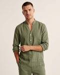Lands Fashion - Kalor | Linen Band-Collar Shirt Men