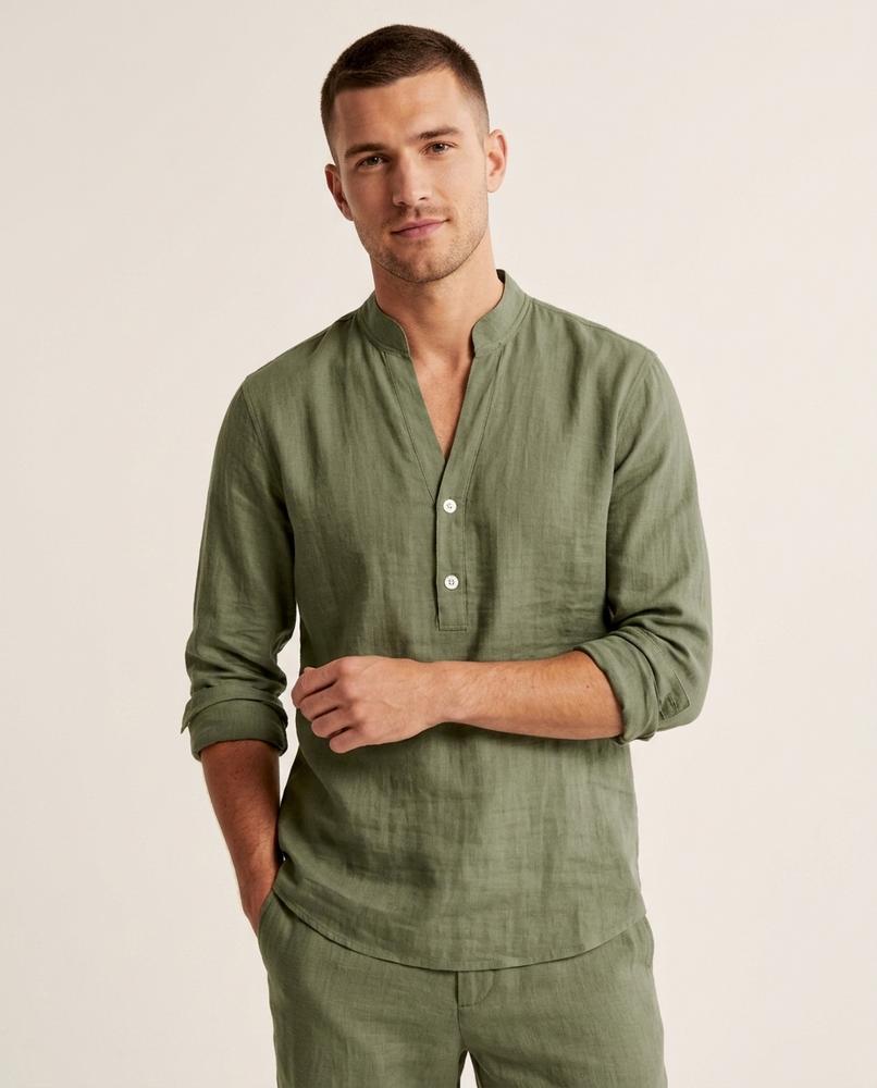 Lands Fashion - Kalor | Linen Band-Collar Shirt Men