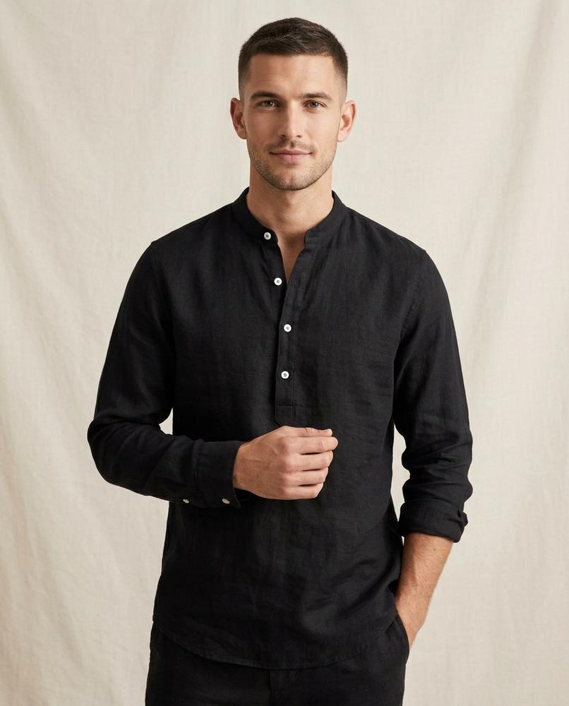 Lands Fashion - Kalor | Linen Band-Collar Shirt Men