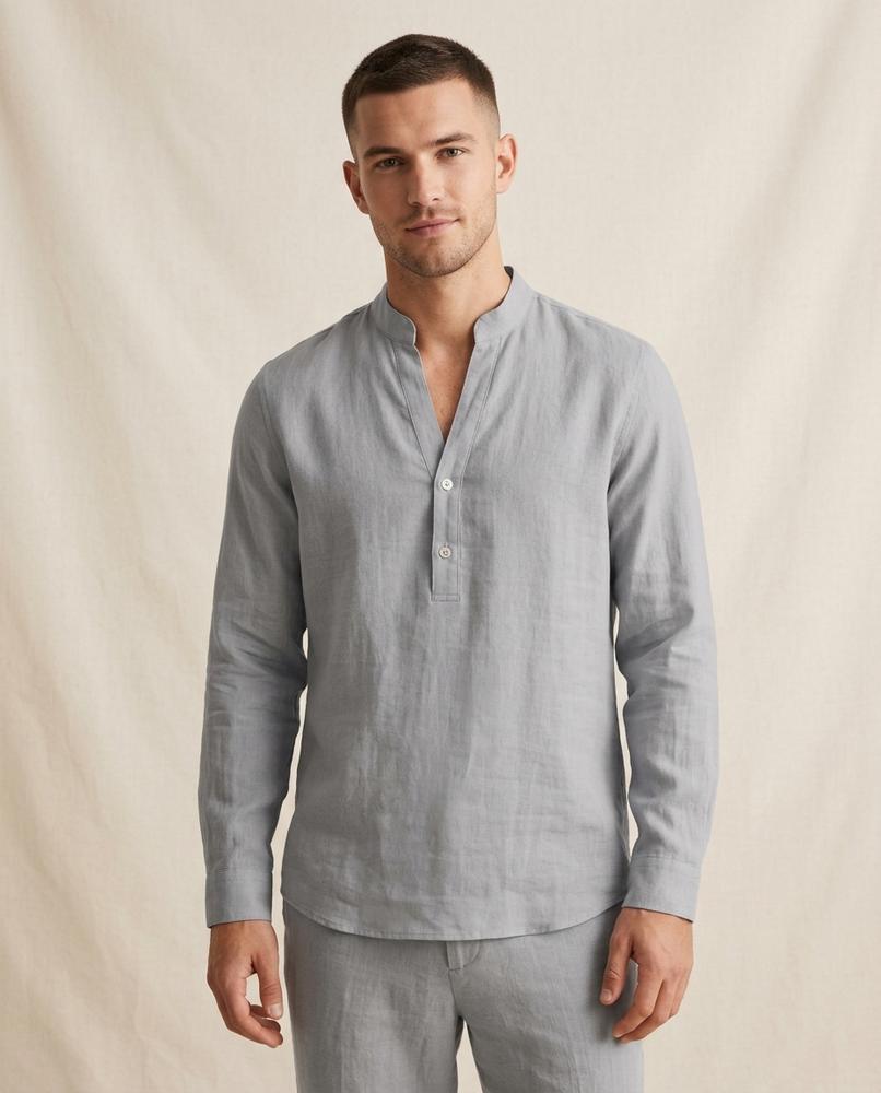 Lands Fashion - Kalor | Linen Band-Collar Shirt Men