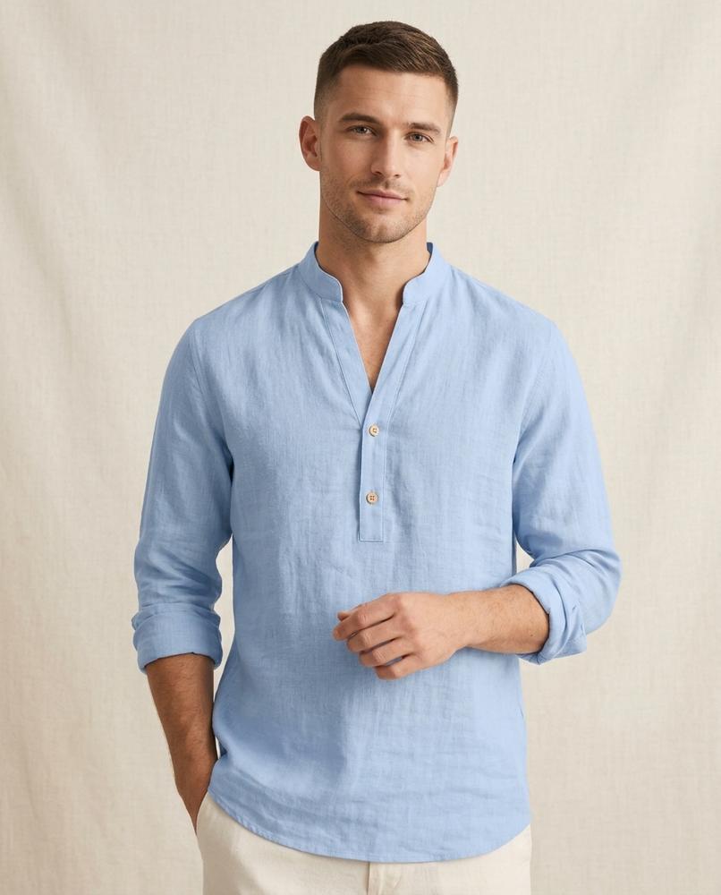 Lands Fashion - Kalor | Linen Band-Collar Shirt Men