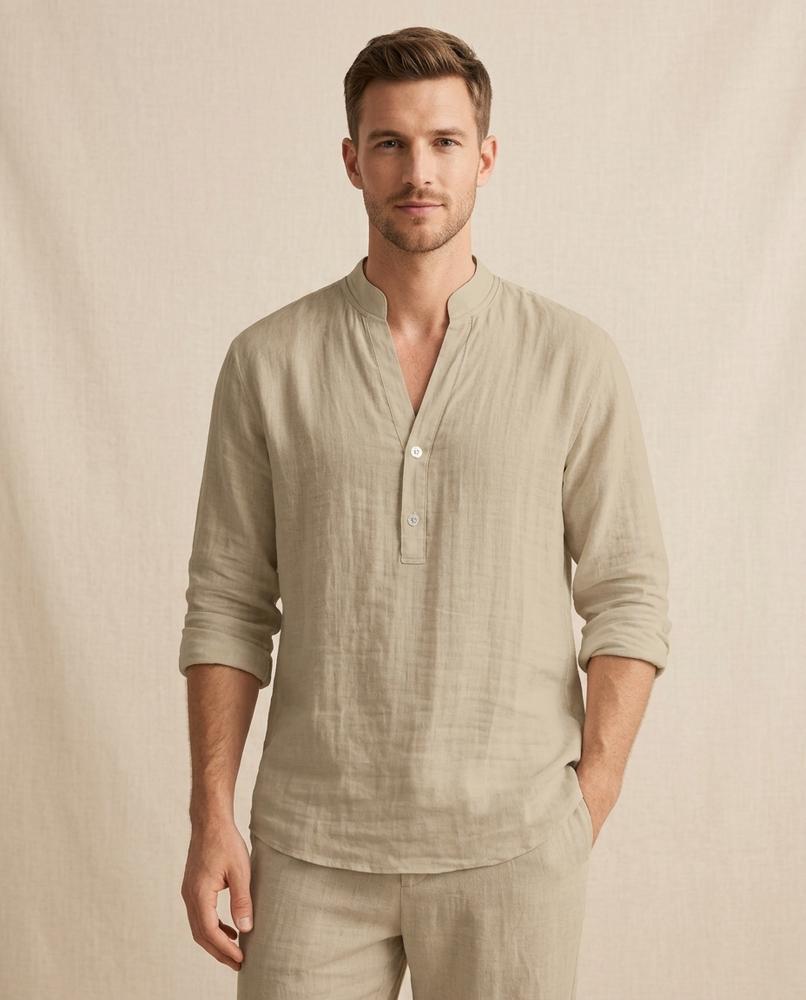 Lands Fashion - Kalor | Linen Band-Collar Shirt Men