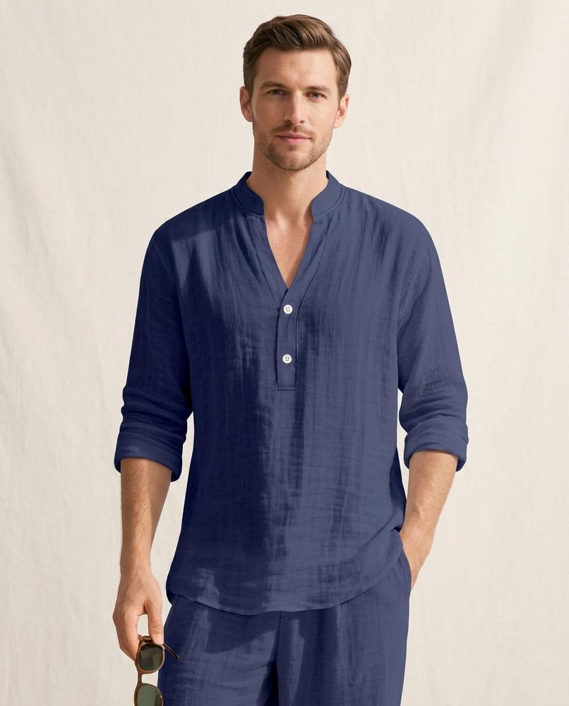 Lands Fashion - Kalor | Linen Band-Collar Shirt Men