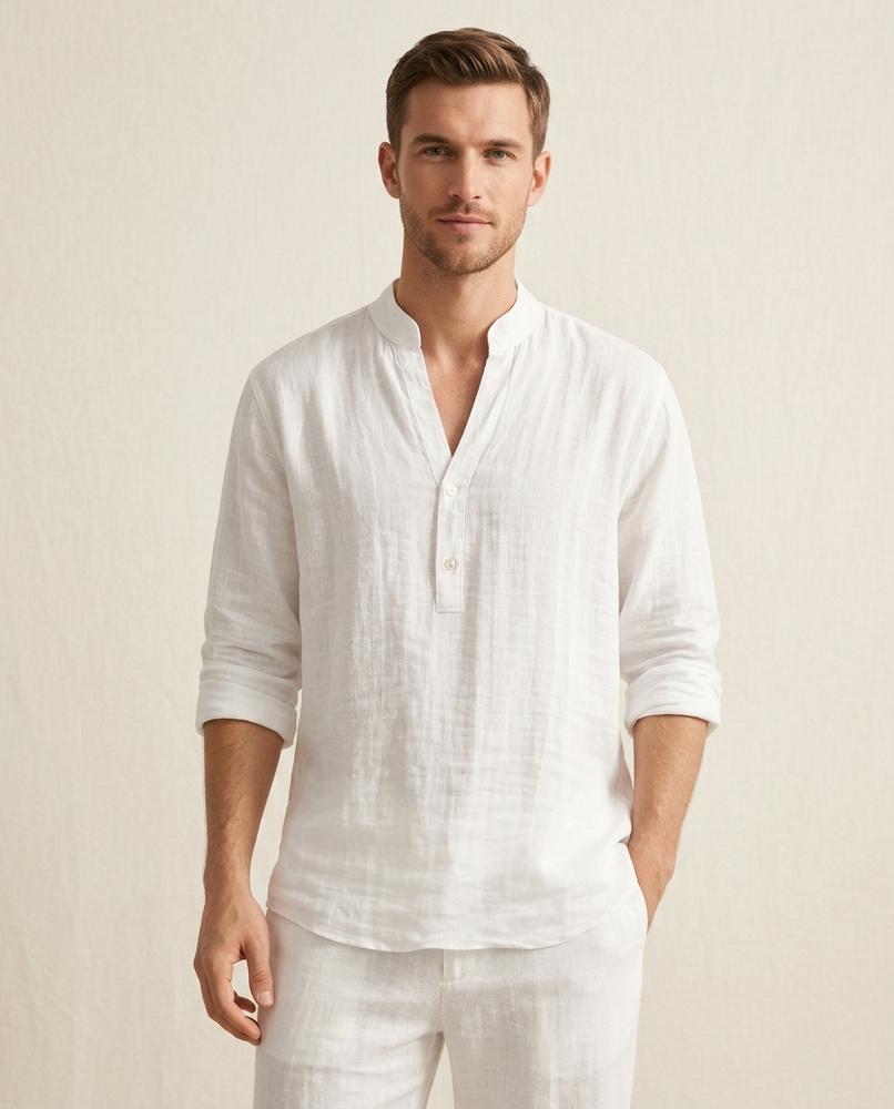 Lands Fashion - Kalor | Linen Band-Collar Shirt Men