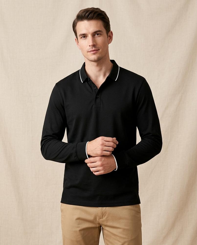 Lands Fashion - Taher | Tipped-Collar Long-Sleeved Shirt Men