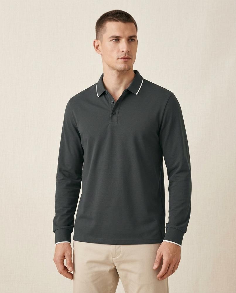 Lands Fashion - Taher | Tipped-Collar Long-Sleeved Shirt Men