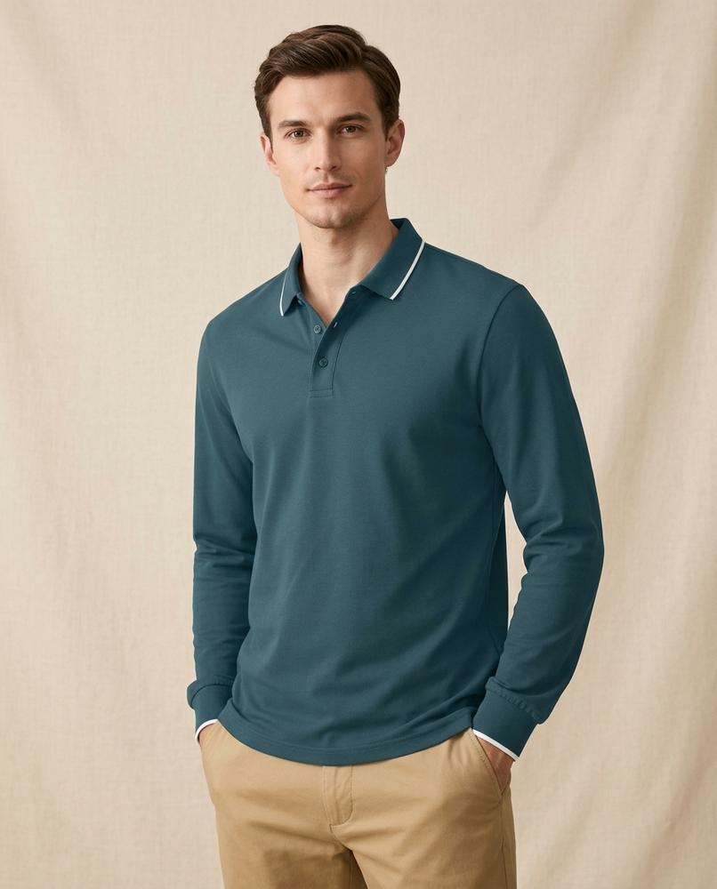 Lands Fashion - Taher | Tipped-Collar Long-Sleeved Shirt Men