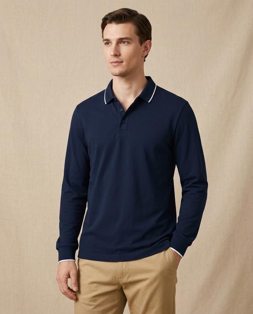 Lands Fashion - Taher | Tipped-Collar Long-Sleeved Shirt Men