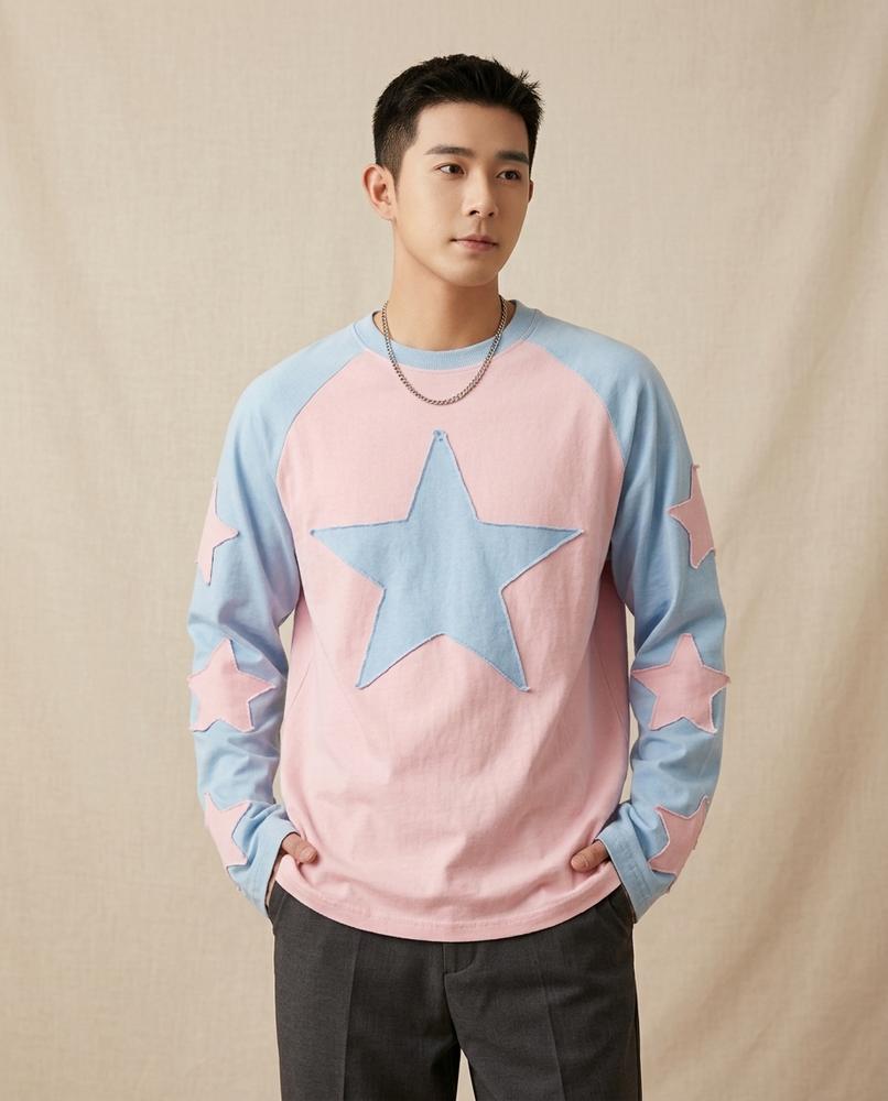 Lands Fashion - Vafer | Color-Block Appliquéd Sweatshirt Men