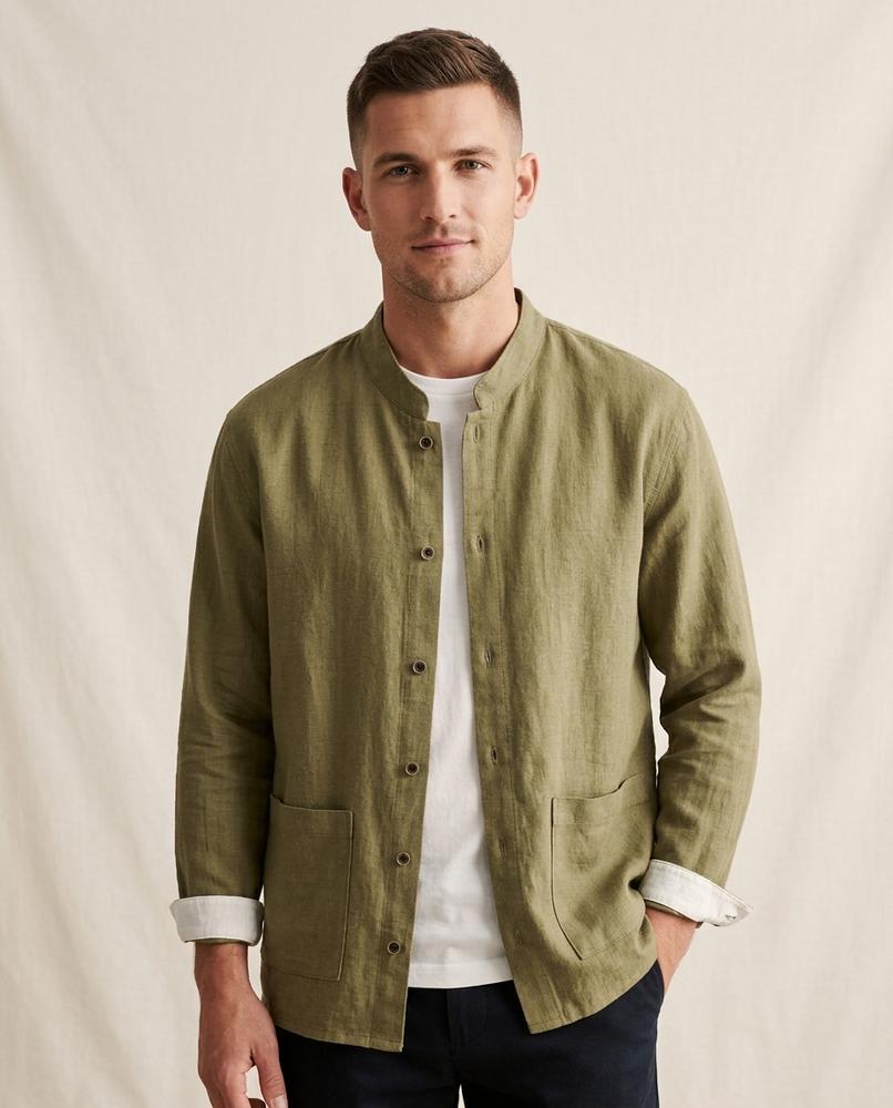 Lands Fashion - Kemad | Band Collar Textured Jacket Men