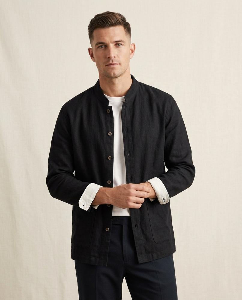 Lands Fashion - Kemad | Band Collar Textured Jacket Men