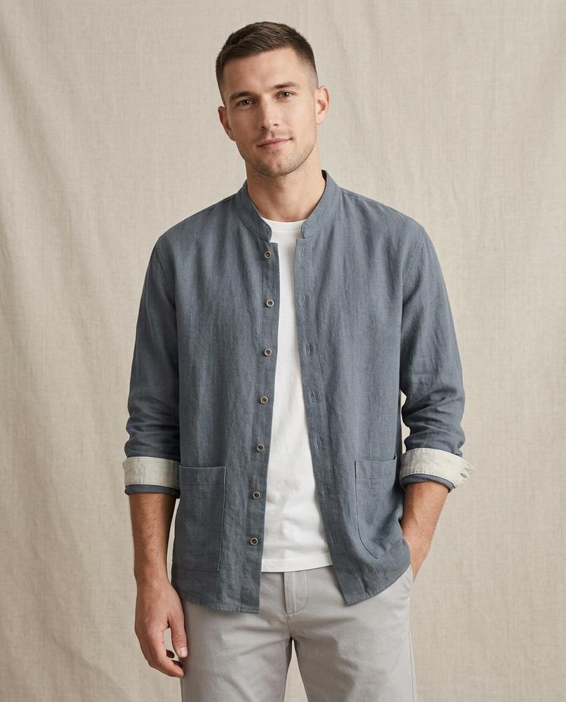 Lands Fashion - Kemad | Band Collar Textured Jacket Men