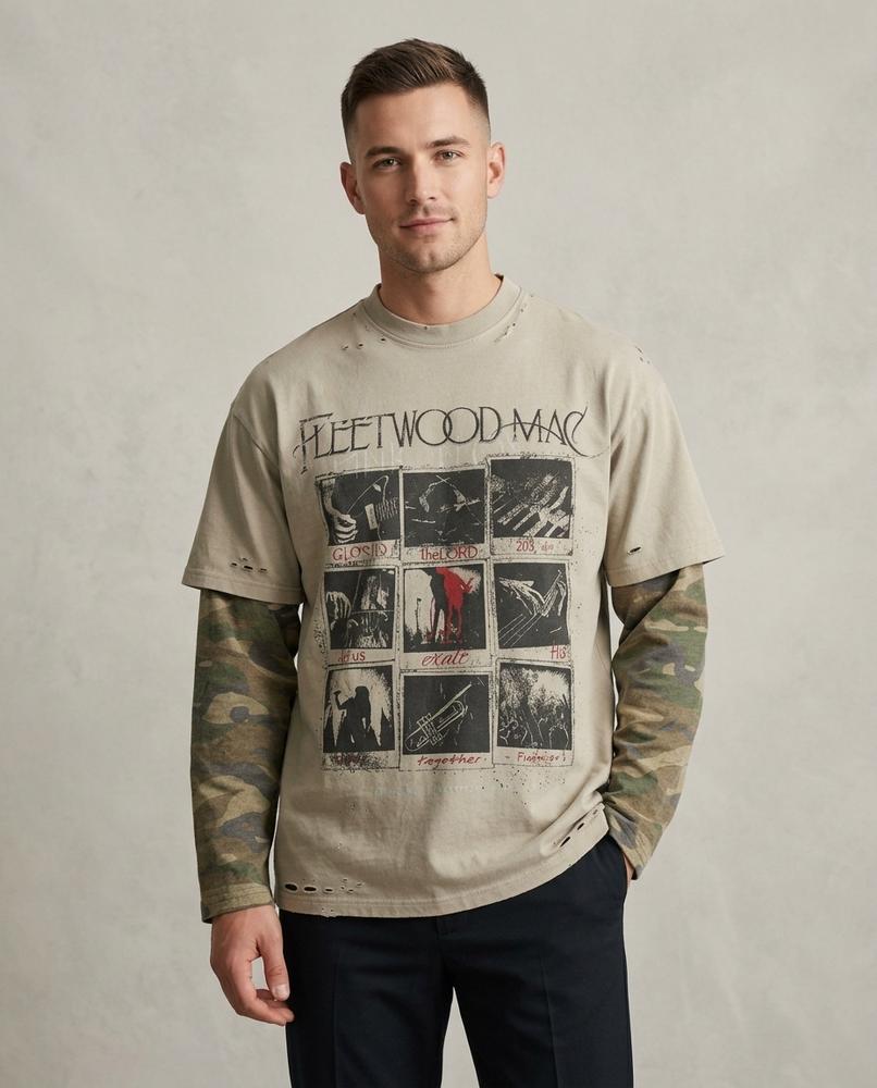 Lands Fashion - Zakar | Layered-Look Printed T-Shirt Men