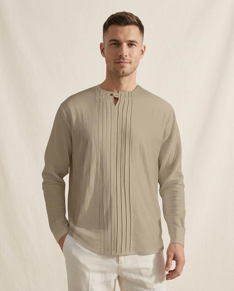 Lands Fashion - Zaras | Pleated Collarless Shirt Men