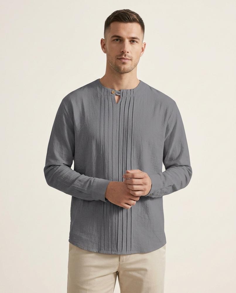 Lands Fashion - Zaras | Pleated Collarless Shirt Men