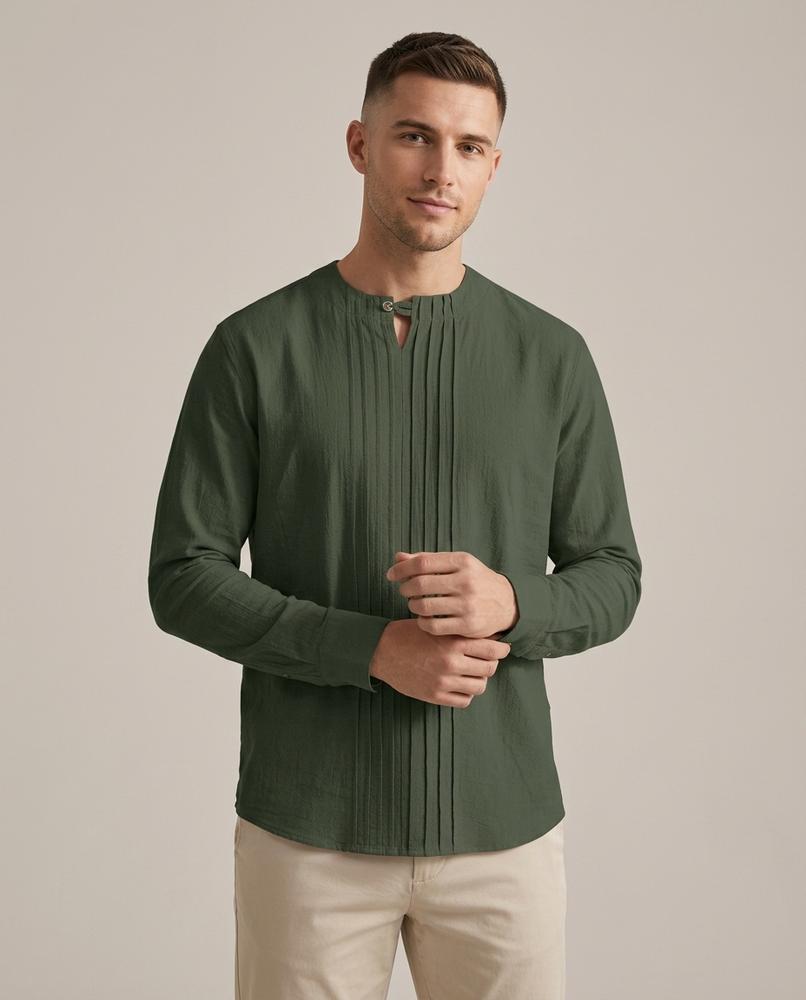 Lands Fashion - Zaras | Pleated Collarless Shirt Men