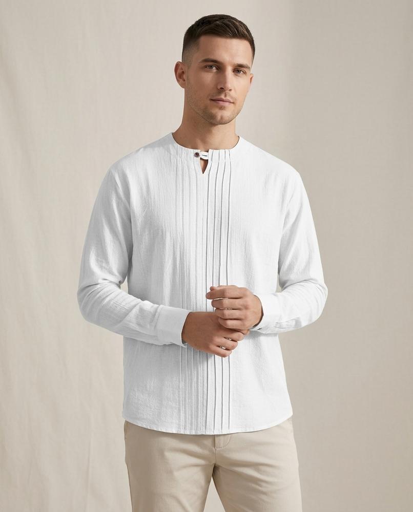 Lands Fashion - Zaras | Pleated Collarless Shirt Men