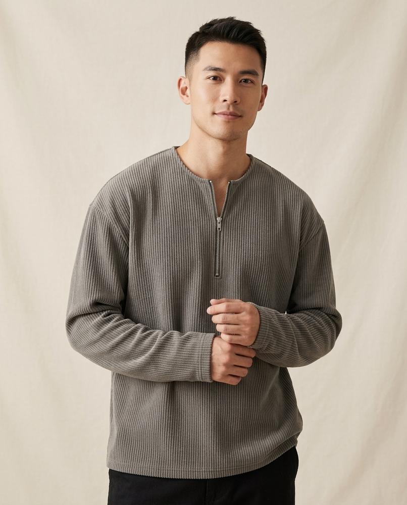 Lands Fashion - Tapar | Ribbed Half-Zip Sweater Men