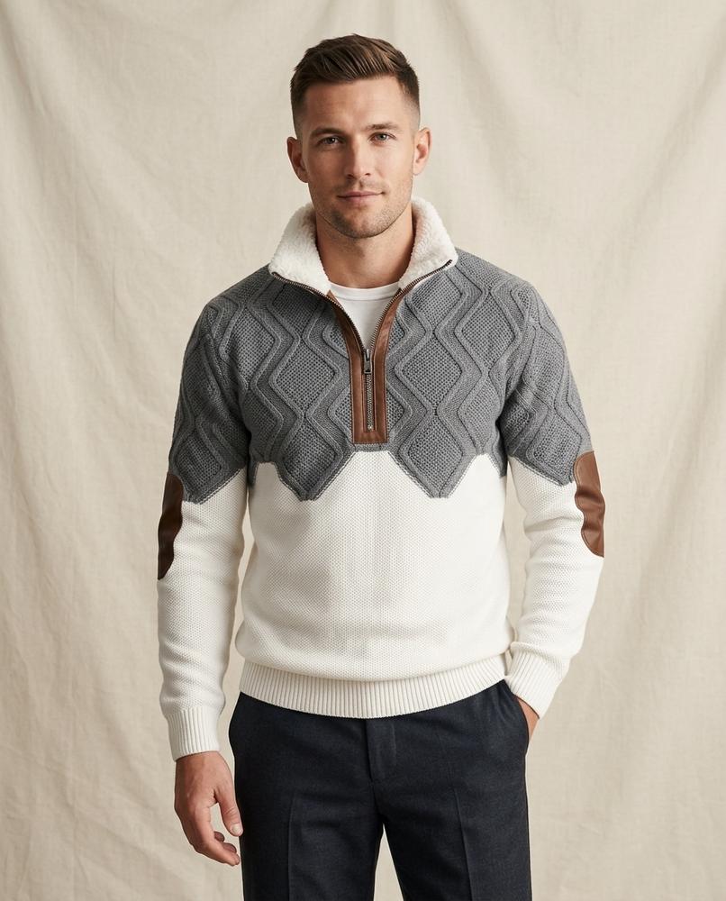 Lands Fashion - Suhuk | Quarter-Zip Color-Block Sweater Men