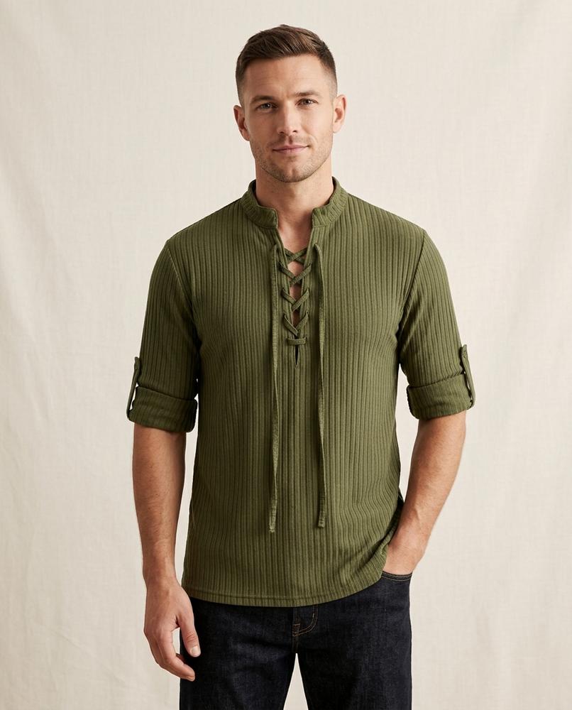 Lands Fashion - Kipin | Ribbed Lace-Up Shirt Men