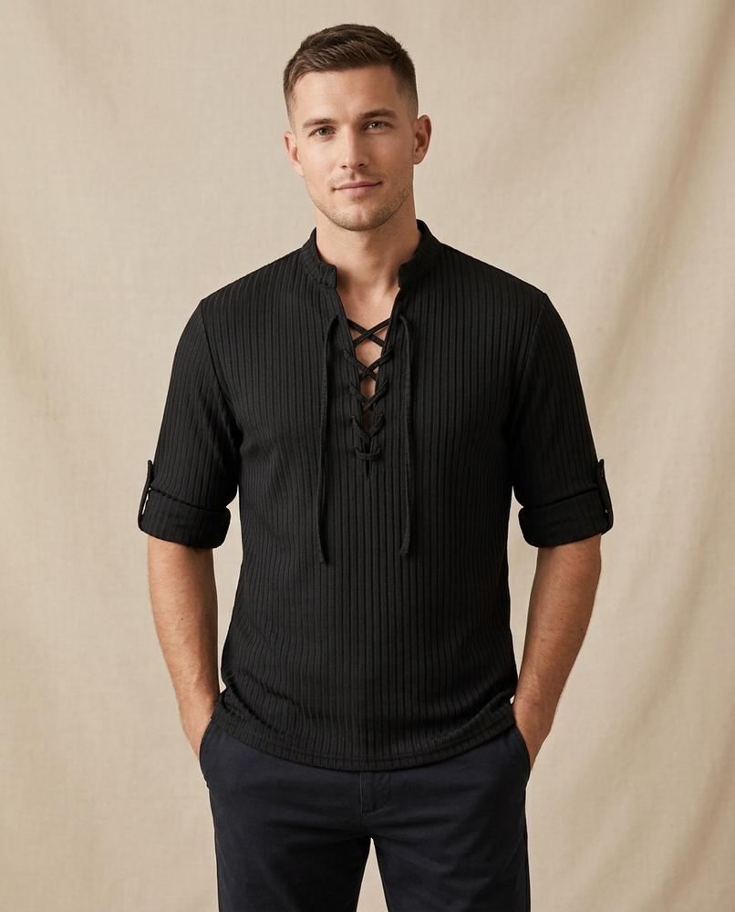 Lands Fashion - Kipin | Ribbed Lace-Up Shirt Men