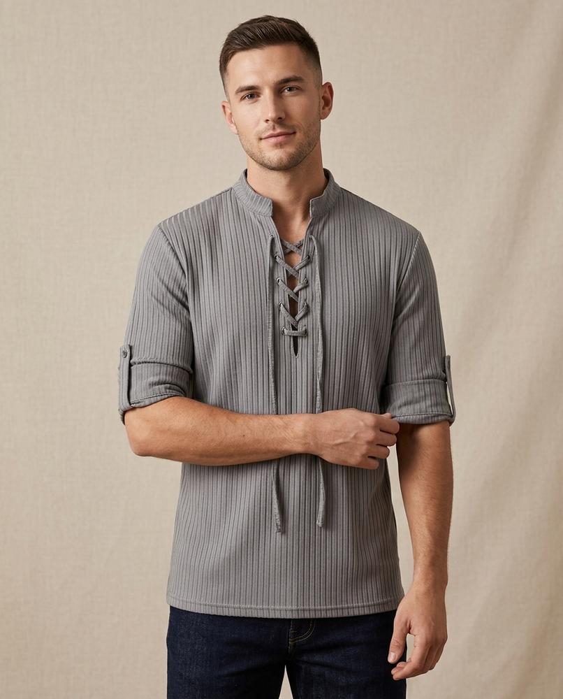 Lands Fashion - Kipin | Ribbed Lace-Up Shirt Men