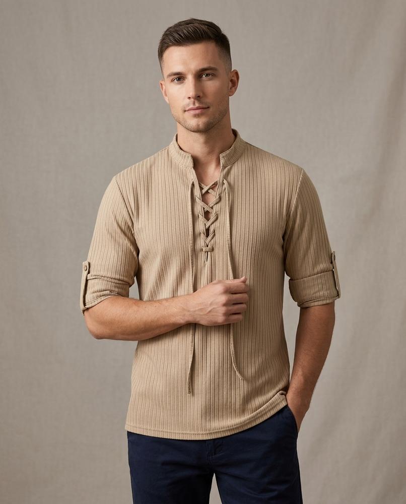 Lands Fashion - Kipin | Ribbed Lace-Up Shirt Men