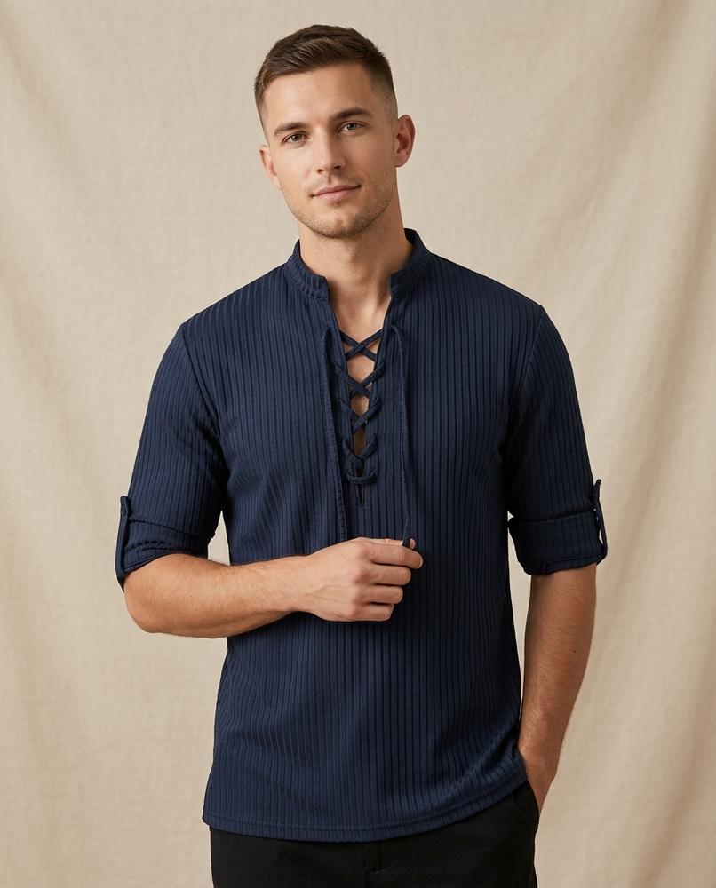 Lands Fashion - Kipin | Ribbed Lace-Up Shirt Men