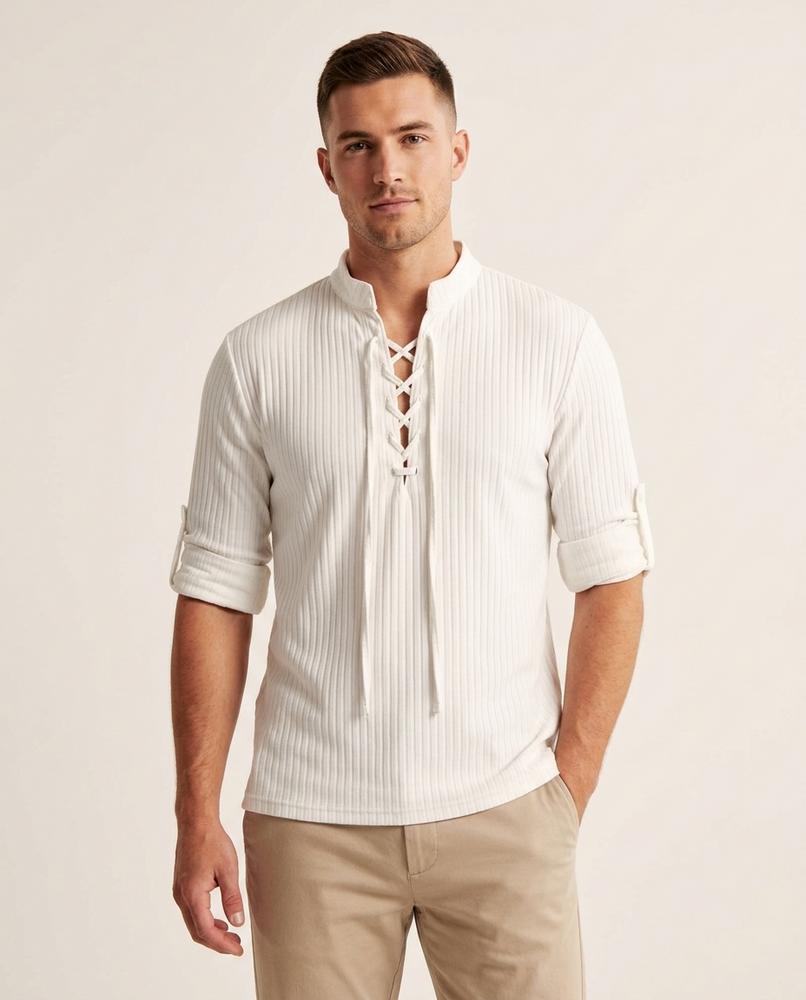 Lands Fashion - Kipin | Ribbed Lace-Up Shirt Men