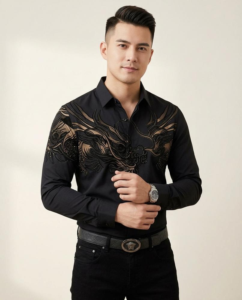 Lands Fashion - Mulin | Embroidered Slim-Fit Shirt Men