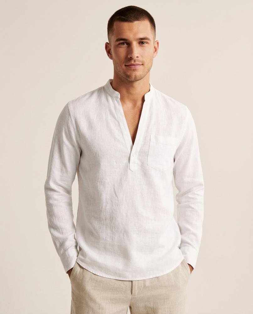 Lands Fashion - Mogar | Linen Band-Collar Shirt Men