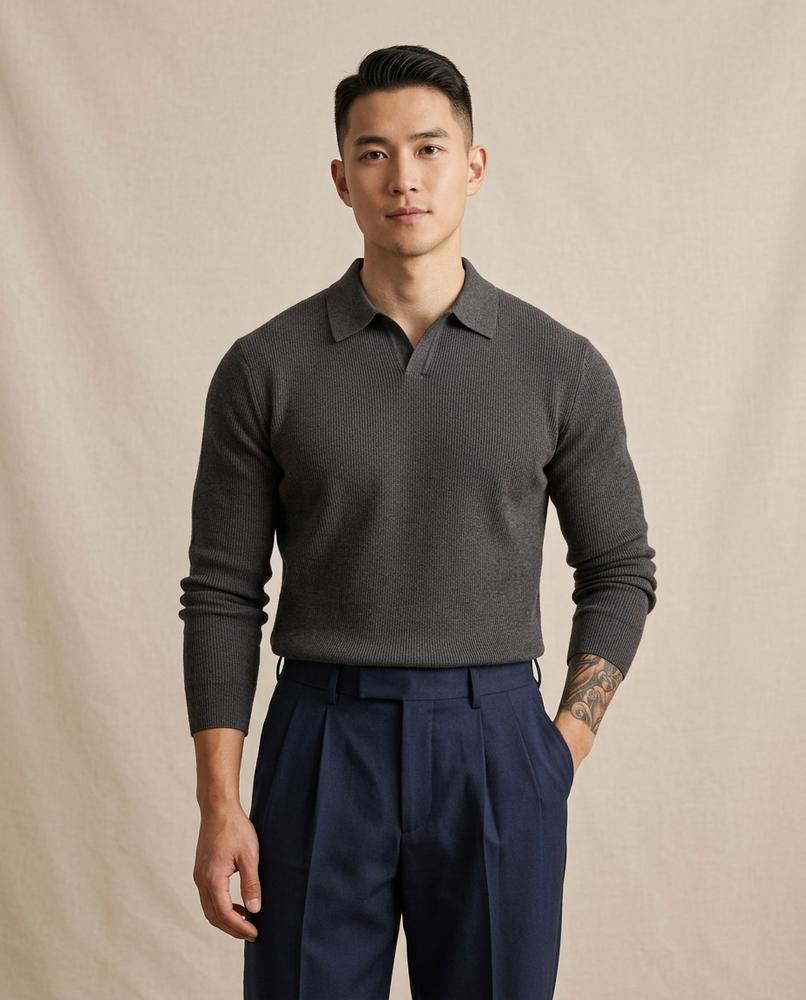 Lands Fashion - Riril | Rib-Knit Collared Sweater Men