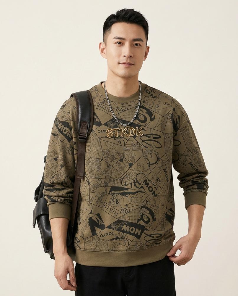 Lands Fashion - Eomem | Graphic Print Crewneck Sweatshirt Men