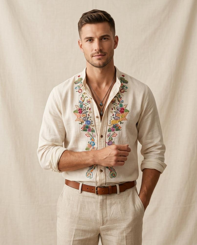 Lands Fashion - Elram | Embroidered Long-Sleeved Shirt Men