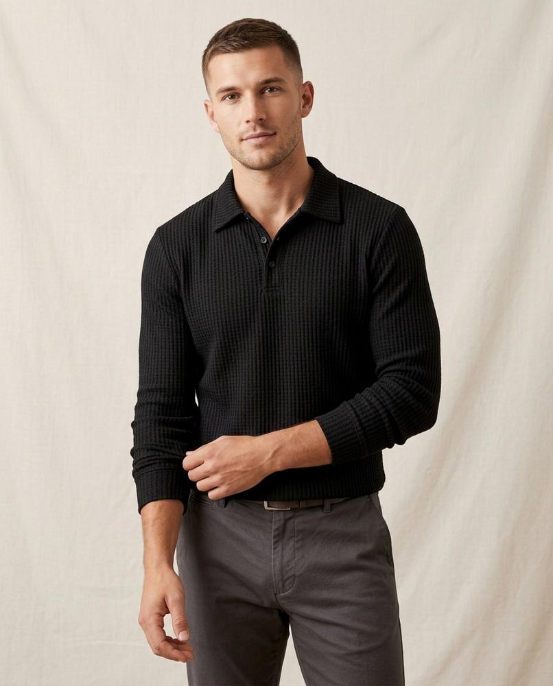 Lands Fashion - Ridod | Waffle-Knit Collared Sweater Men
