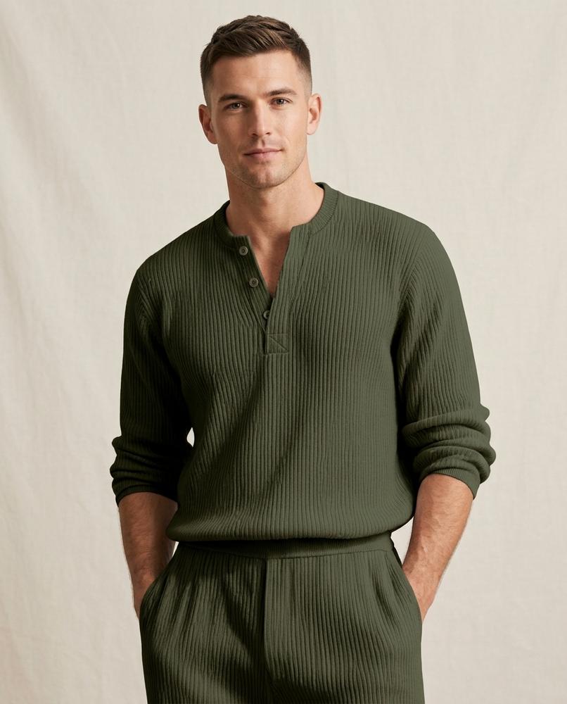 Lands Fashion - Roval | Ribbed Henley Sweater Men