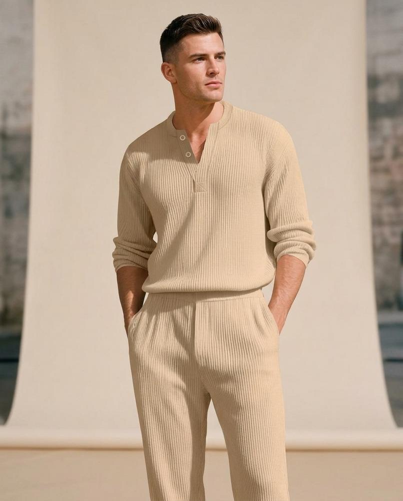 Lands Fashion - Roval | Ribbed Henley Sweater Men