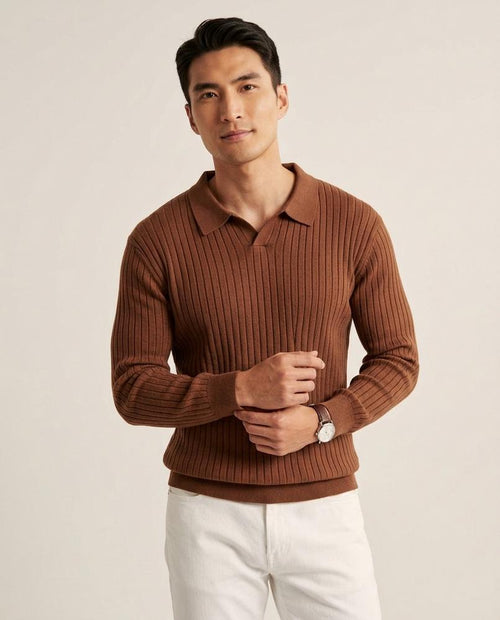 Lands Fashion - Aegad | Rib-Knit Collared Sweater Men