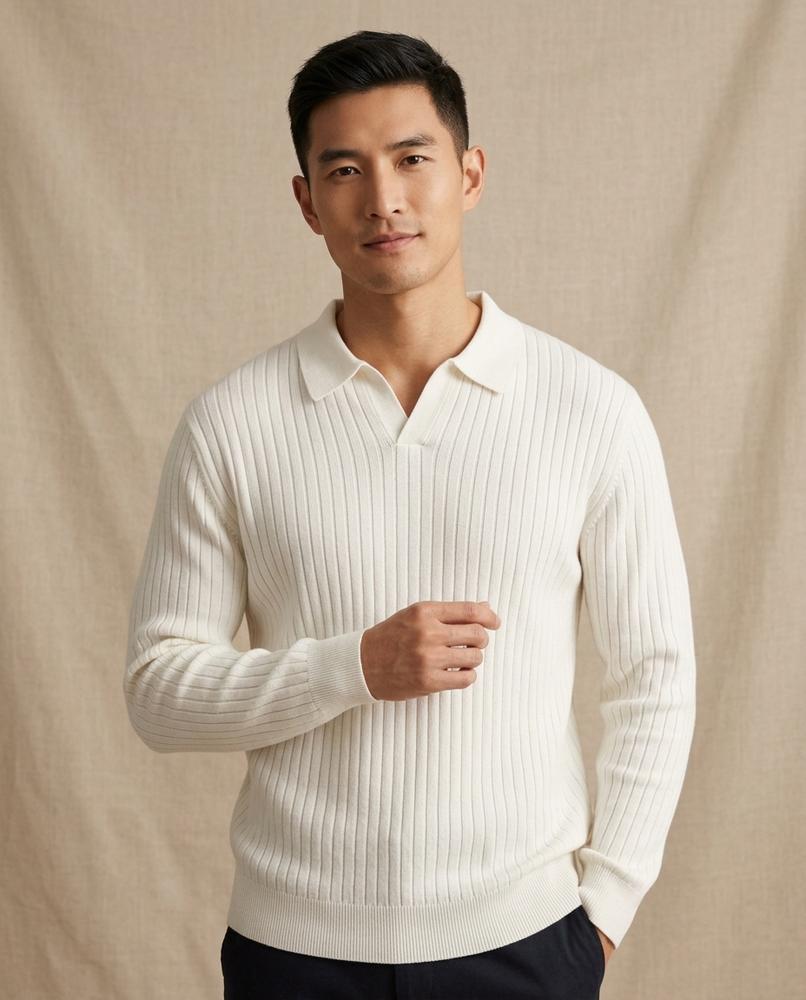 Lands Fashion - Aegad | Rib-Knit Collared Sweater Men