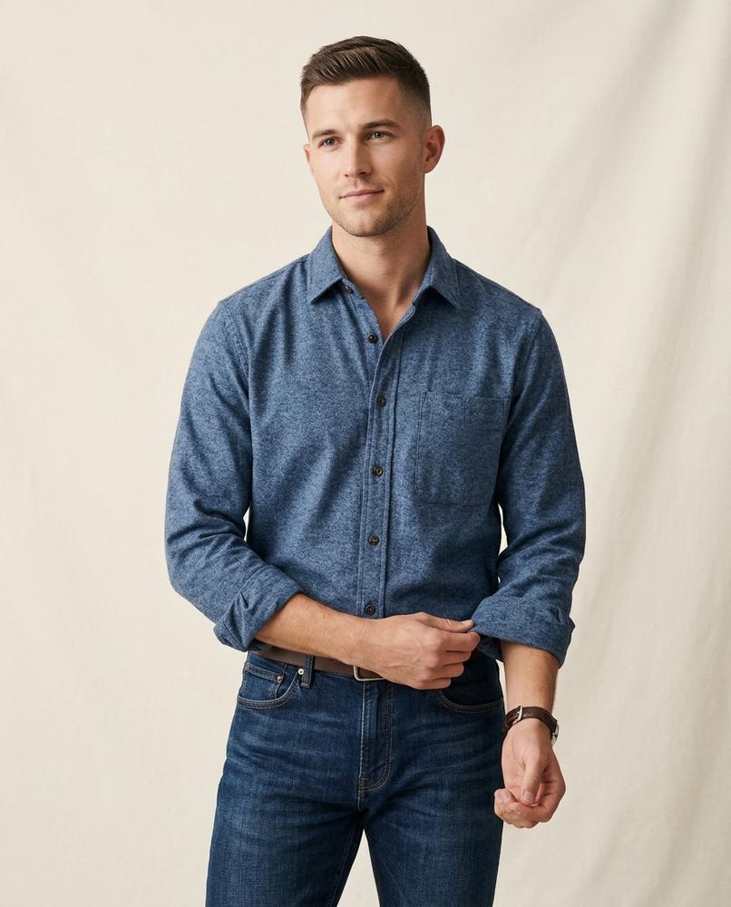 Lands Fashion - Yemav | Brushed Long-Sleeved Shirt Men